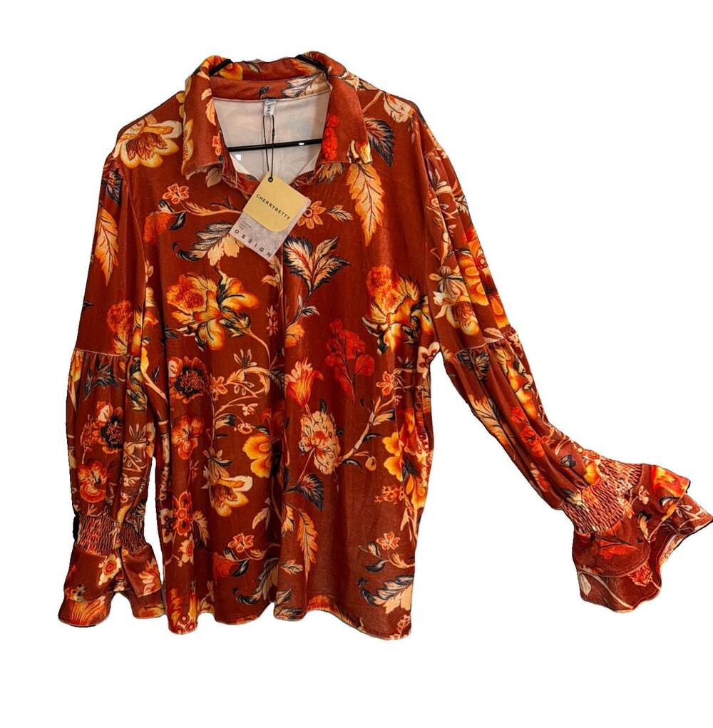 NWT CherryBetty Rust Amber Floral  Whimsigoth Lantern Sleeve 2XL Bust 46”/ L29”